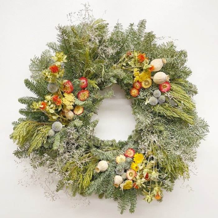 Almanac Planting Co Strawflower Pod Wreath (Close Up)