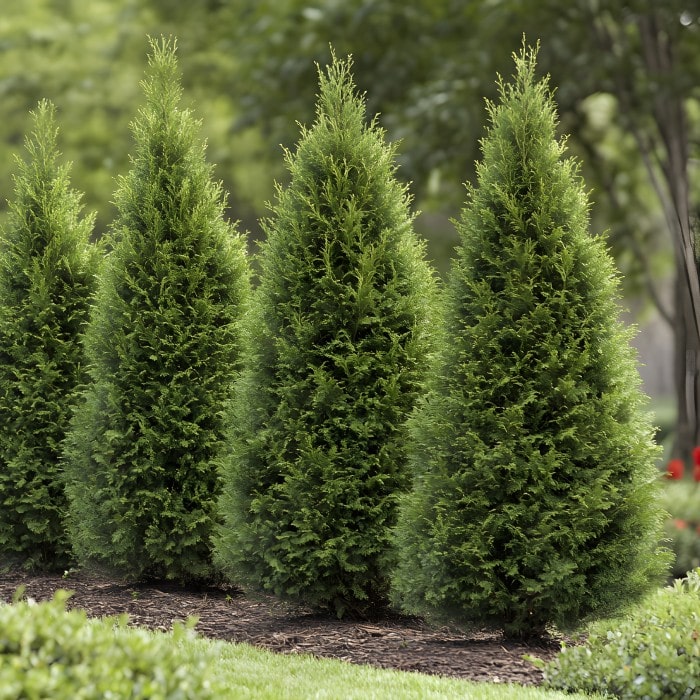 Almanac Planting Co: Leyland Cypress privacy hedge with tall, dense evergreen foliage forming a lush living screen.