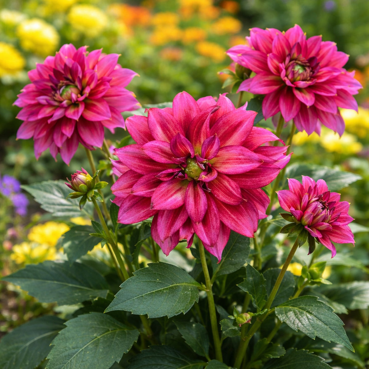 Almanac Planting Co: Dahlia Darlin™ ‘Radiant Pink’ plant with multiple bright pink blooms in a sunny garden bed