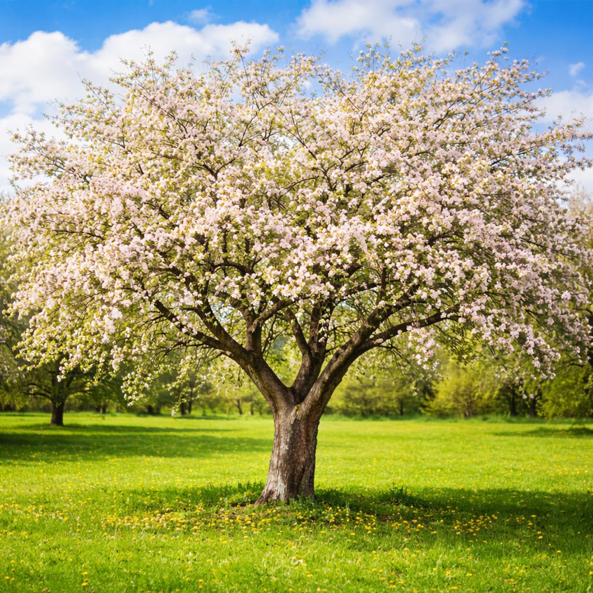 Almanac Planting Co: Gala Apple tree in spring bloom growing in a sunny orchard landscape