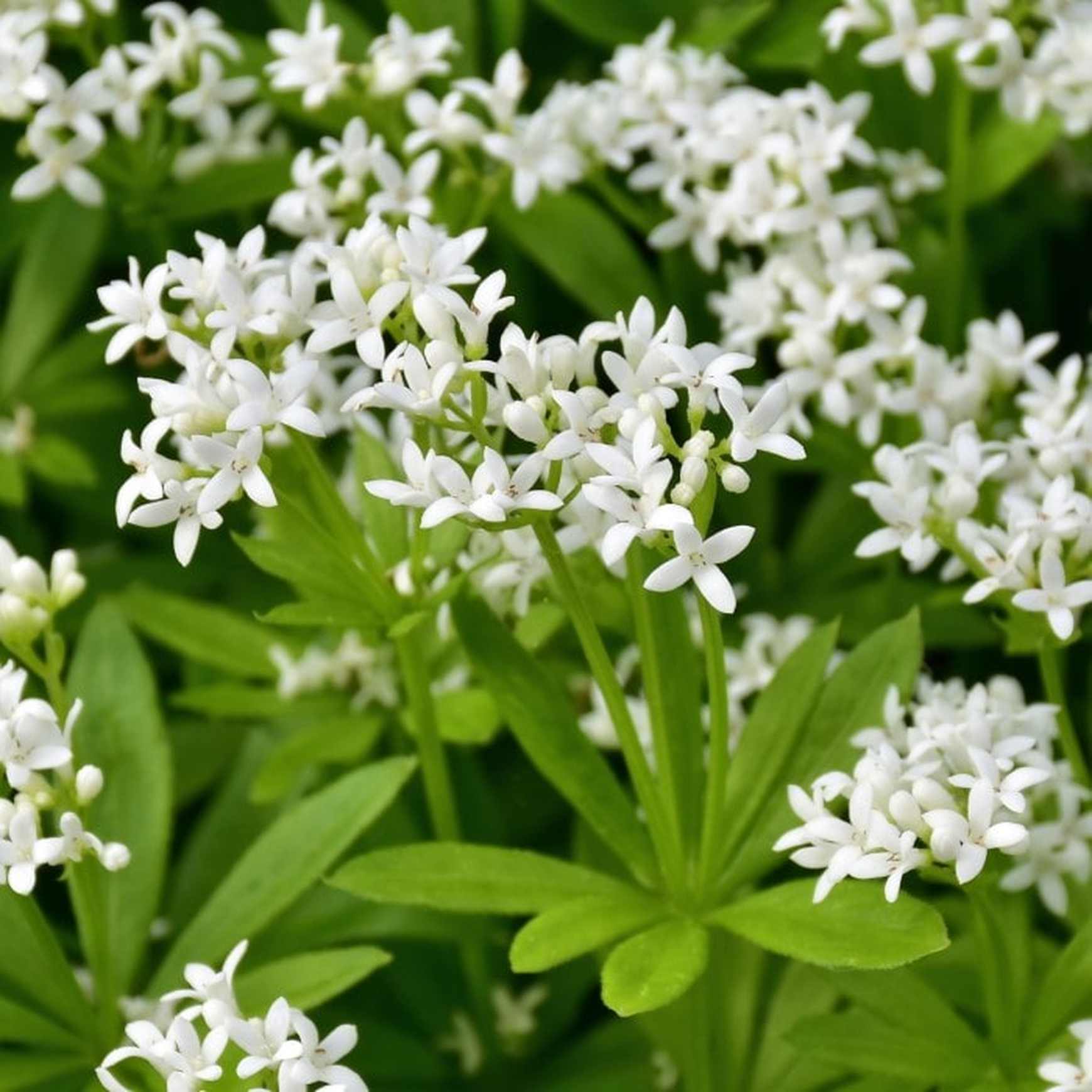 Almanac Planting Co Sweet Woodruff (Galium odoratum) in bloom growing in a mass