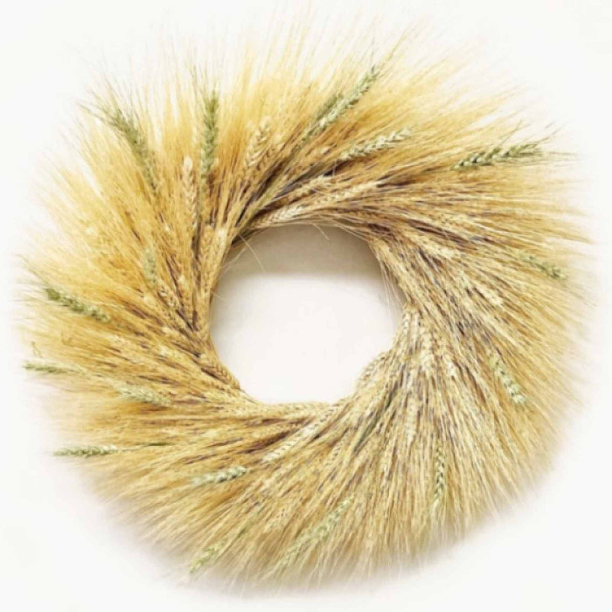 The Blonde Green Wreath. Handmade with: blonde wheat, and green wheat. (A zoomed in image)