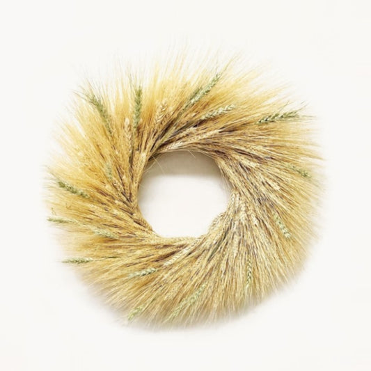The Blonde Green Wreath. Handmade with: blonde wheat, and green wheat. (A zoomed out image)