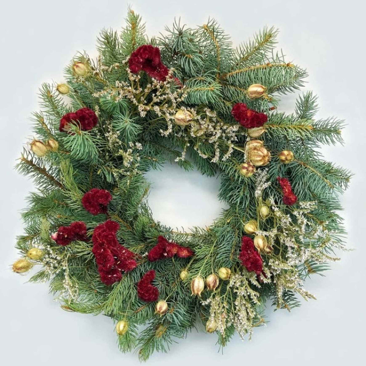 Almanac Planting Co Nigella Celosia Wreath (Zoomed In)